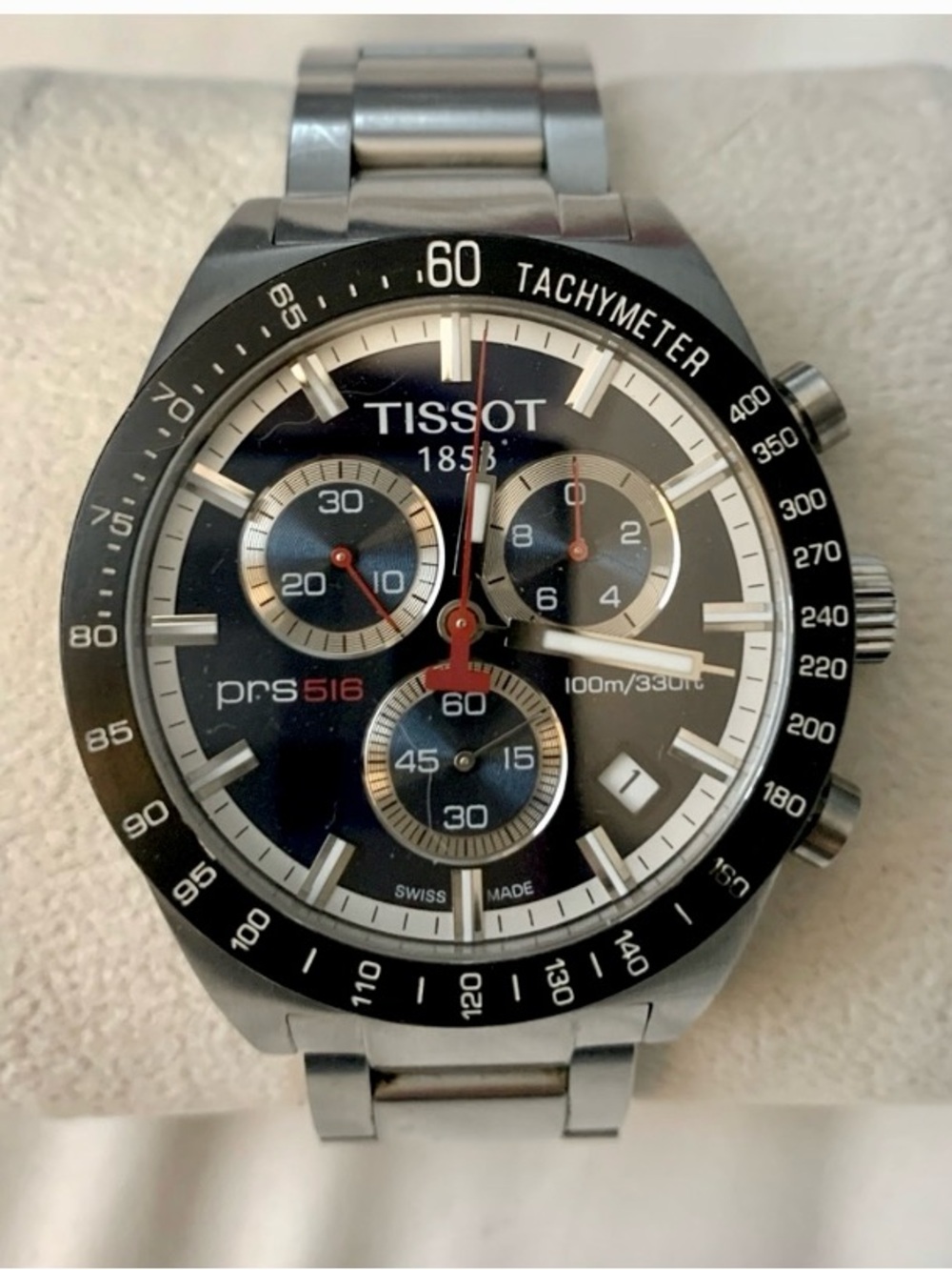 TISSOT 1853 PRS 516 TACHTMETER 100M SILVER & BLUE MENS WATCH